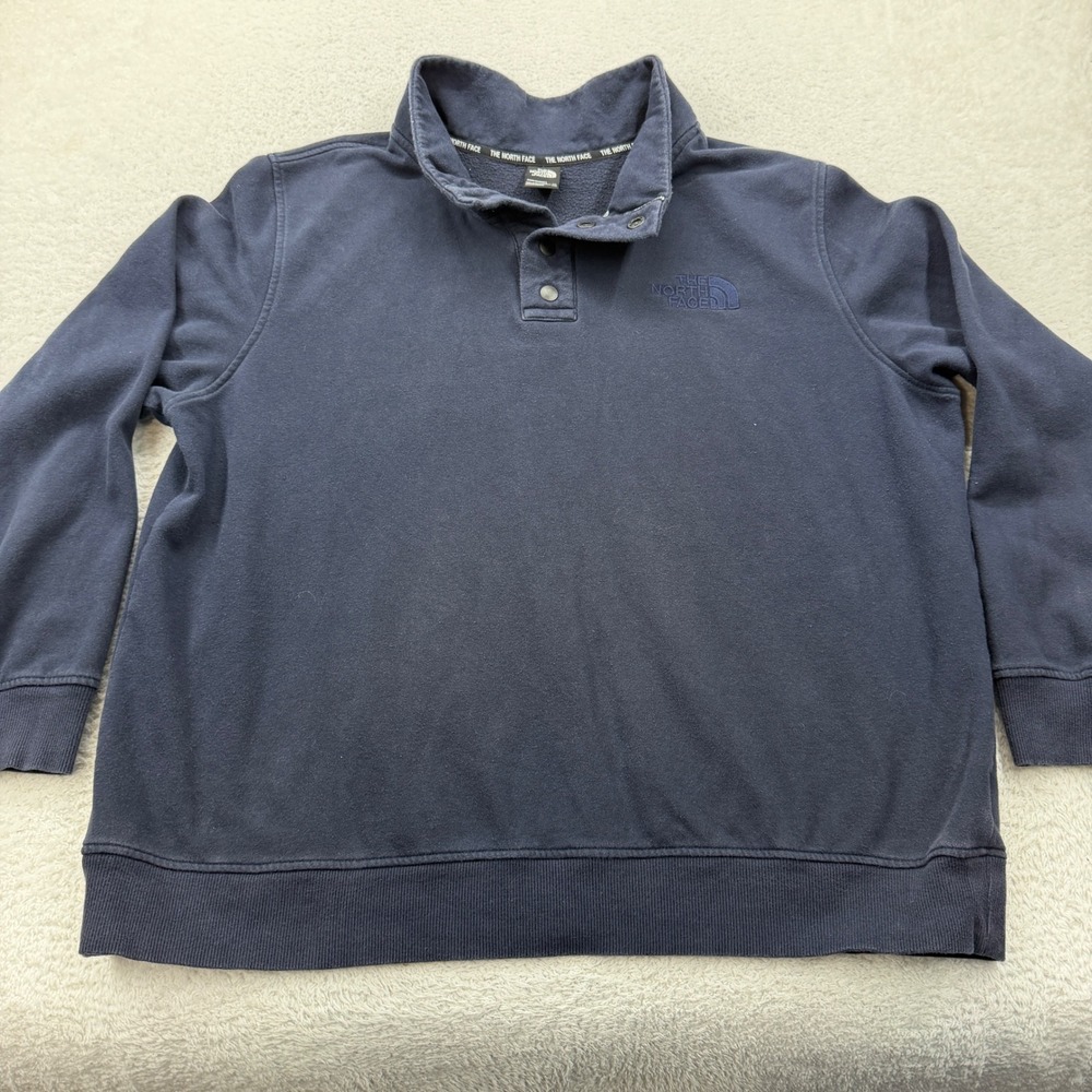 The North Face Mens Snap Neck Pullover Sweatshirt Navy Blue XXL
